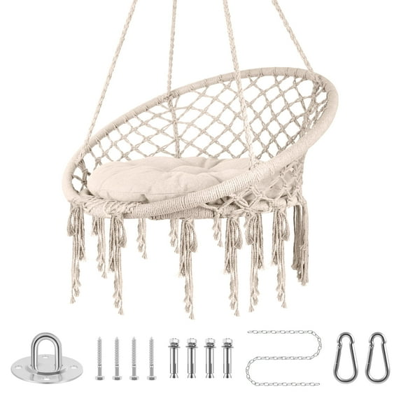 Beige Space Saving Swing, 31.5x15.7 Inch Dimensions, No Tools Installation, Compact Hammock Chair, Playrooms, Attics, Tiny Homes