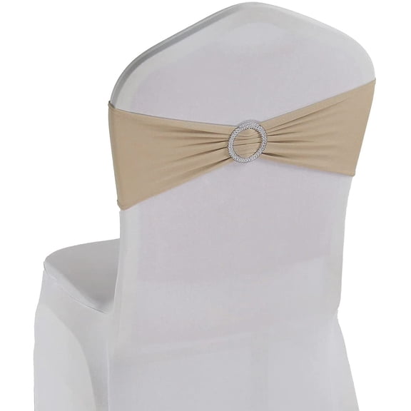 Beige Spandex Chair Bands Sashes - 50 pcs Wedding Banquet Party Events Decoration Chair Bowss Ties (Beige, 50)