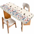 thumbnail image 1 of Beige Spring Floral Butterfly Table Cloths for 8 Foot Rectangle Tables, Farmhouse Flowers Botanical Patio Waterproof Elastic Fitted Tablecloths, Washable Rectangular Table Cover for Camping, 1 of 8
