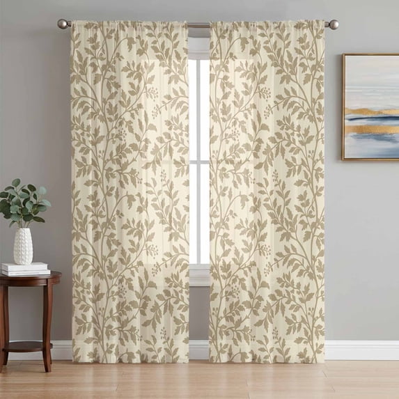 Beige Spring Floral Sheer Curtains 63 Inch Length 2 Panels Set Window Treatments, Farmhouse Flowers Elegant Pastoral Rod Pocket Semi Curtains for Living Room/Bedroom/Kitchen Décor, 104"W x 63"L