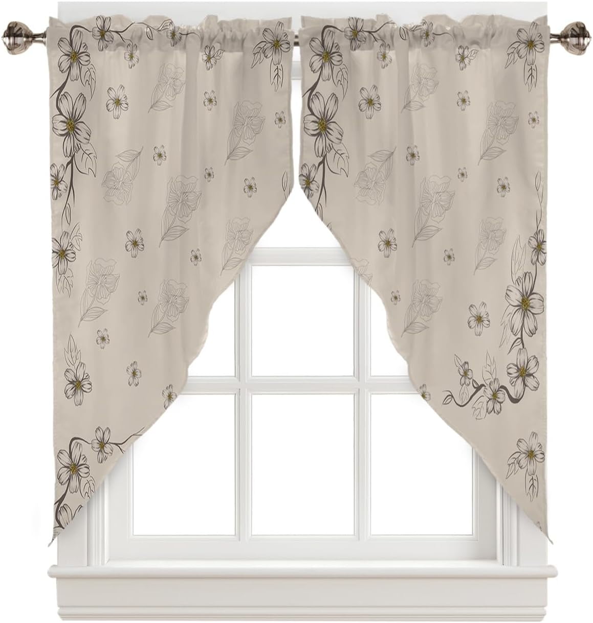 Beige Spring Floral Swag Curtains for Kitchen/Bedroom/Living Room