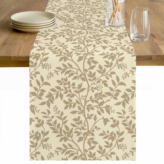 Beige Spring Floral Table Runner - 70 Inch Long Farmhouse Flowers Elegant Pastoral Cotton and Linen Blended Dress Scarves Farmhouse Table Runner for Kitchen Dining, Coffee Table, 13" x 70"