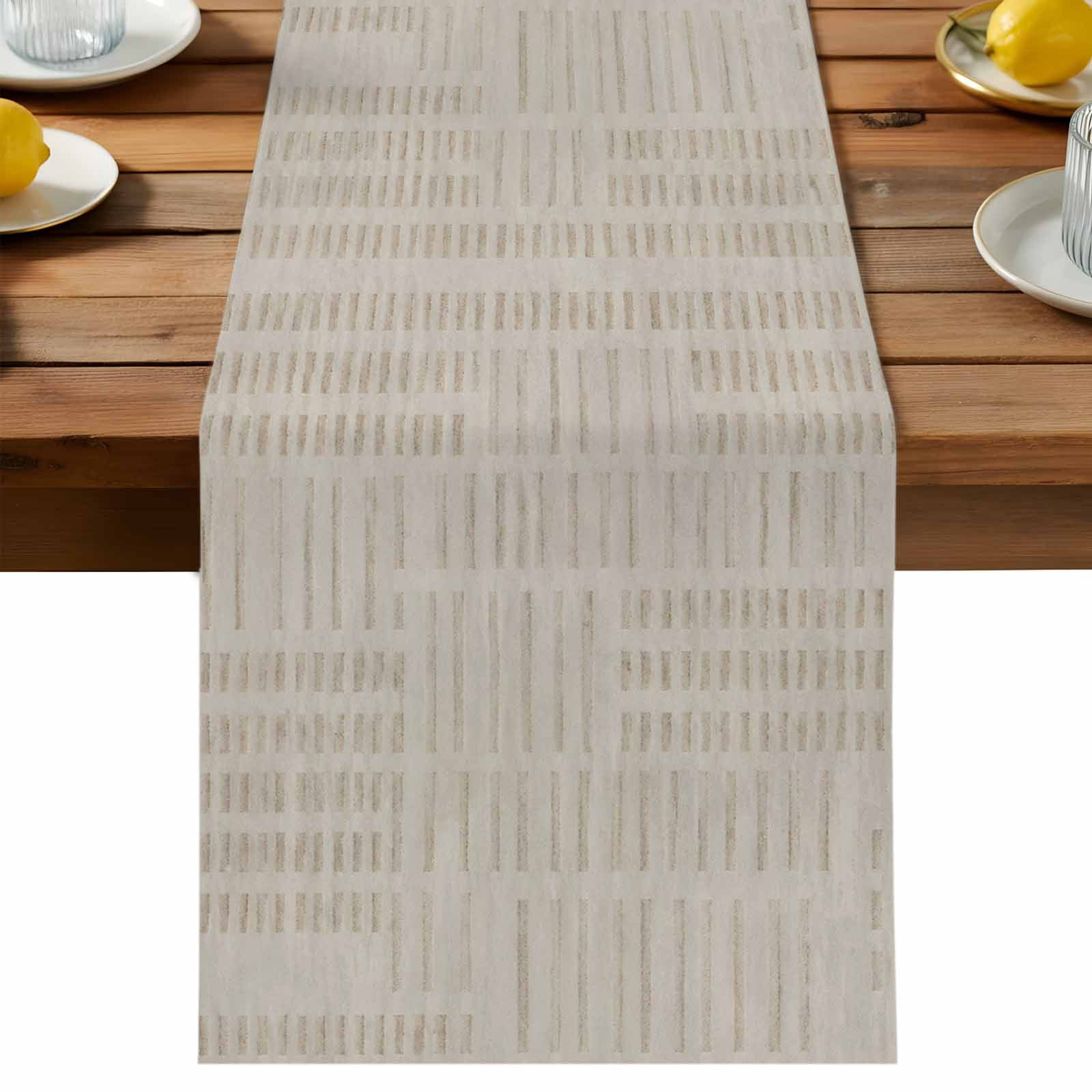 Block Graph Industries Beige Square Dashes Table Runner, Minimalist Mini Grid Blocks Linear ...