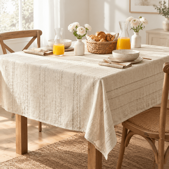 Beige Square Tablecloth 60*60 Inch Farmhouse Decor