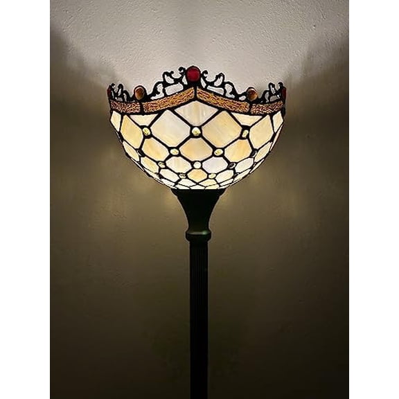 Beige Stained Glass Torch Floor Lamp Crystal Beans LED Bulb Included for Living Room Bedroom 12" W*12" D*66" H$$Tools & Hardware Other
