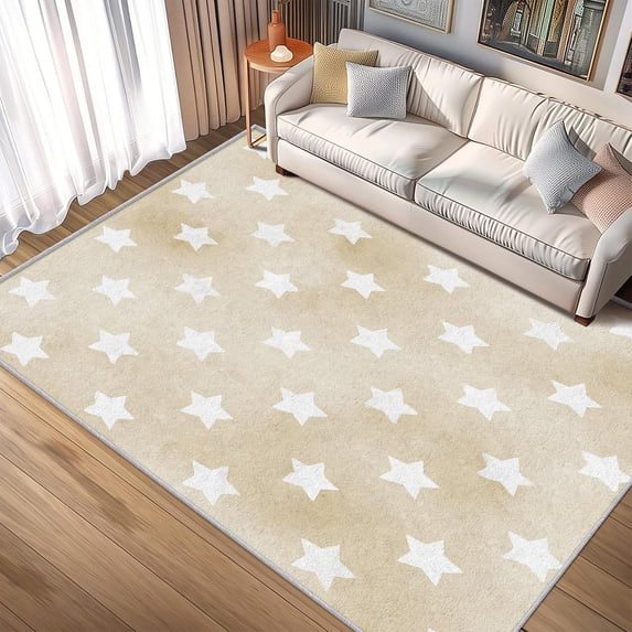 Beige Star Area Rugs, Minimalist Celestial Pattern Carpet, Washable Non ...