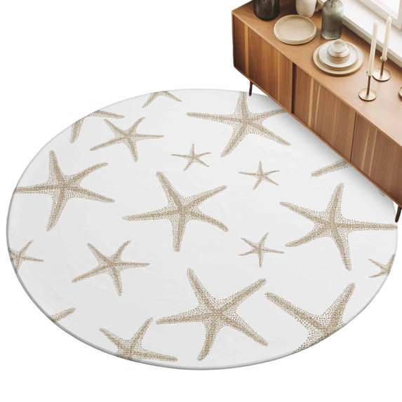 Beige Starfish Area Rugs 3.3' (Round) Summer Coastal Beach Nautical ...