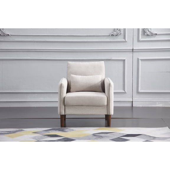 Beige Stationary Fabric Basic Chair with Throw Pillow