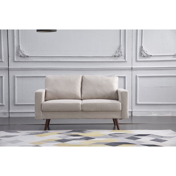 Beige Stationary Fabric Basic Loveseat