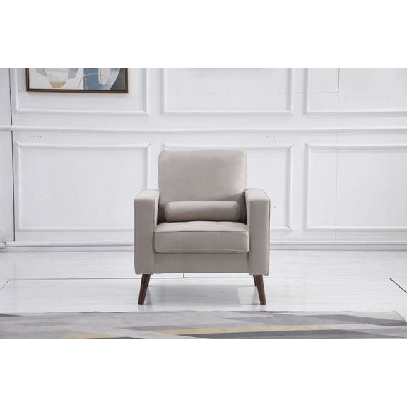 Beige Stationary Fabric Tufted Seat Chair with Arm Pillow