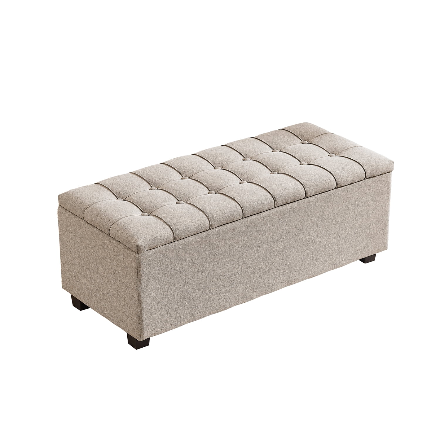 Beige Storage Bench with Padded Seat Flip Top Entryway Seating with