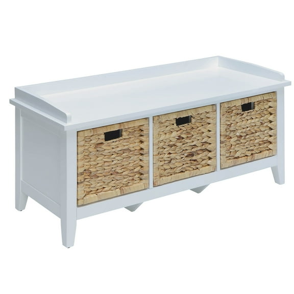 Beige Storage Bench With 3 Basket Drawers Stylish Wood Dependable