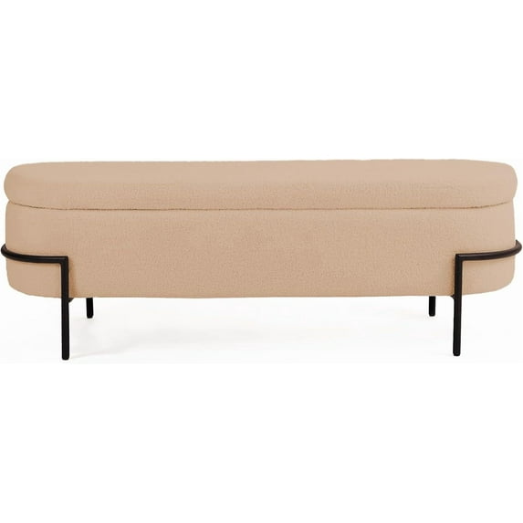 Beige Storage  Ottoman, Sherpa Ottoman  with Storage, Boucle Modern Storage  for End of Bed King Size, Bedroom, Living Room, 52''L