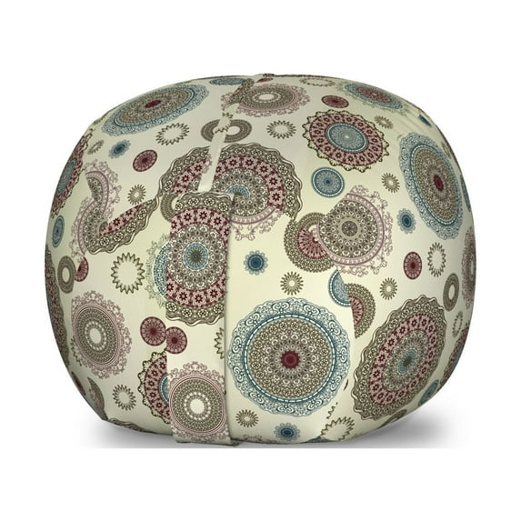Beige Storage Toy Bag Chair, Vintage Ornate Round Motifs Forms Oriental Nostalgic Art Old World in Retro Style, Stuffed Animal Organizer Washable Bag, Small Size, Multicolor, by Ambesonne
