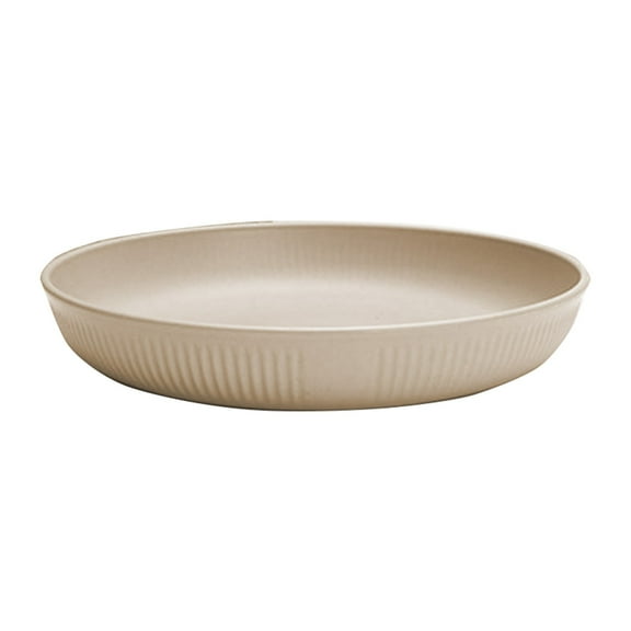 Beige Straw Round Household Tray For Spaghetti Dinner Fruit Snack Dessert, Vertical Pattern Plastic Serving Plate, Multipurpose Dish For Kitchen Dining, Beige Color, 9.65X9.65X1.57Inch