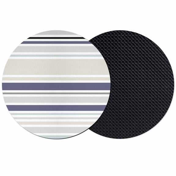 Beige Stripe Coasters Set of 2, Modern Abstract Art Navy Blue Striped Rustic Absorbent Coasters for Drinks, Coaster for Bar Office Dining Coffee Table Accessories Decor, Non Slip Round Desk Coaster