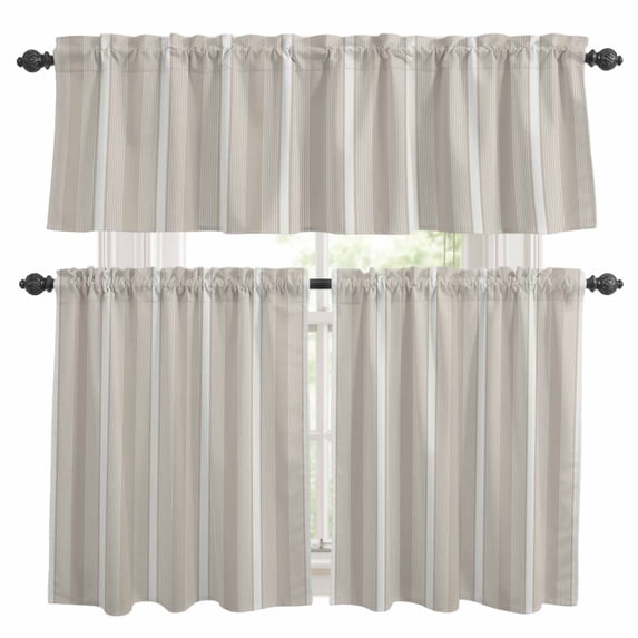 Beige Stripe Kitchen Curtains Valances 3 Piece Set, Country Vintage ...