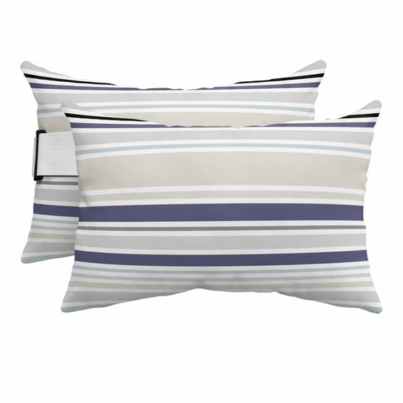 Beige Stripe Outdoor Pillows for Chaise Lounge Chair Beach Headrest Pillow Set of 2 Waterproof Lumbar Pillows with Insert Modern Abstract Art Navy Blue Striped Rustic Pillow for Patio Pool 12"x20"