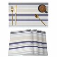 thumbnail image 1 of Beige Stripe Placemats Set of 6, Modern Abstract Art Navy Blue Striped Rustic Placemats for Dining Table, Place Mats for Kitchen Tabletop, Waterproof Wipeable Dining Table Mats Set, 1 of 9