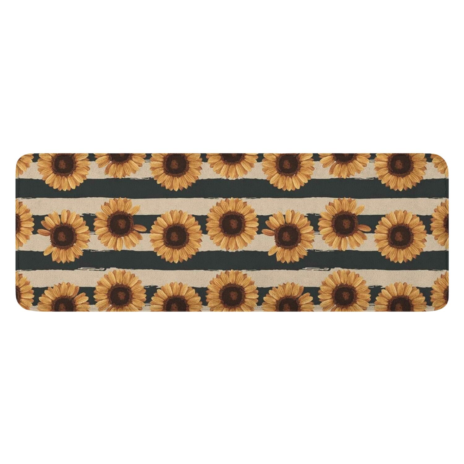 Beige Stripe Sunflower Pattern Kitchen Rug Mat,Kitchen Runner Rugs Non ...