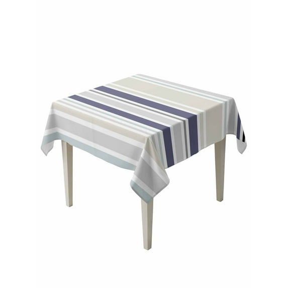 Beige Stripe Table Cloth, Modern Abstract Art Navy Blue Striped Rustic Waterproof Tablecloth for Square Tables, Reusable Washable Fabric Table Cover for Restaurant Kitchen Dining Tables 54"x54"