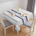 thumbnail image 1 of Beige Stripe Table Cloth Waterproof Tablecloths, Modern Abstract Art Navy Blue Striped Rustic Tablecloth Dining Table Cover for Kitchen Party Tabletop Outdoor, Square Tablecloth 60x60 Inch, 1 of 9