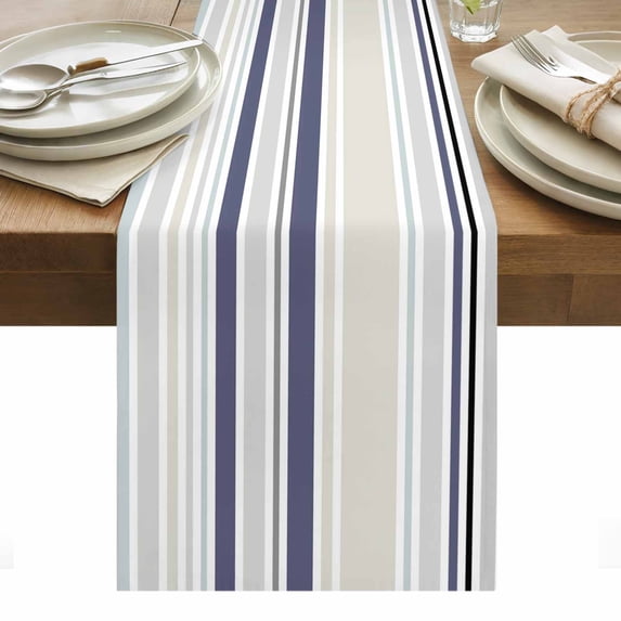Beige Stripe Table Runner - 120 Inch Long, Kitchen Dining Table Runner Dresser Scarves, Modern Abstract Art Navy Blue Striped Rustic Farmhouse Decor for Coffee Tables Wedding Party Banquet