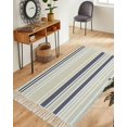 thumbnail image 1 of Beige Stripe Washable Area Rug 3'x5',Modern Abstract Art Navy Blue Striped Rustic Woven Cotton Tassels Kitchen Rugs,Non Slip Indoor Door Mat Throw Carpet for Entryway Living Room Nursery Laundry Room, 1 of 9