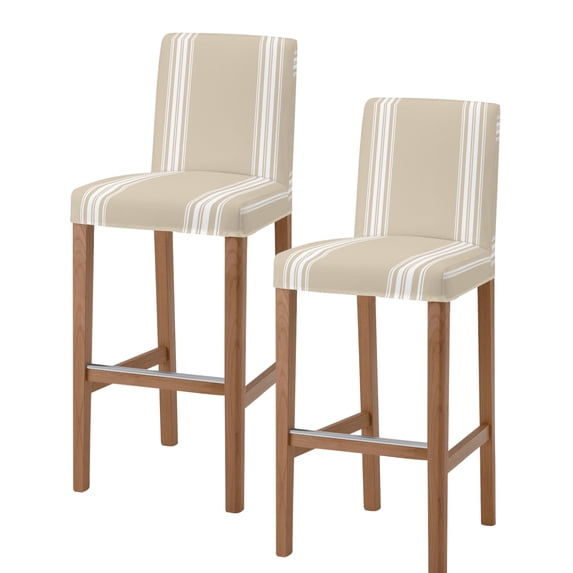 Beige Striped Bar Stool Covers Set of 2, Farmhouse Luxurious White Stripes Modern Abstract Art Stretch Bar Chair Covers with Backs, Removable Pub Counter Chair Cover for Kitchen Dining Room Cafe