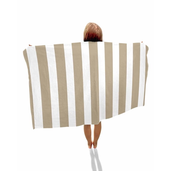 Beige Striped Beach Towels Oversized Super Absorbent, Modern Farmhouse Beige White Stripes Lightweight Bath Towel Quick Dry Sets For Bathroom/Pool/Rv Camping/Beach Play/Gym Room/Picnic 31"x62"