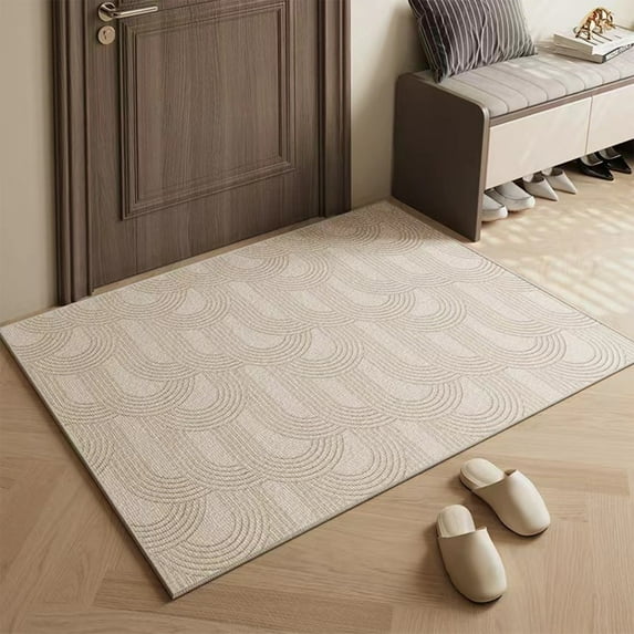 Beige Striped Carpet for Living Room and Bedroom, Plush Soft Polyester Area Rug with Non-Slip Backing, Comfortable Home Decor Accent Rug for Balcony, Hallway, Nursery, Easy Clean 31.5x19.69 Inch