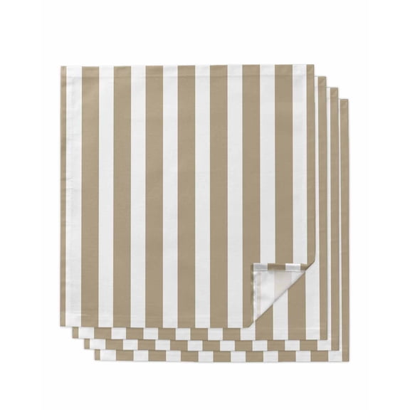 Beige Striped Cloth Napkins Washable Set of 4, Modern Farmhouse Beige White Stripes Reusable Dinner Table Napkins Cloth Bulk for Weddings Kitchen Restaurants Hotel Events Parties 20 x 20 Inch