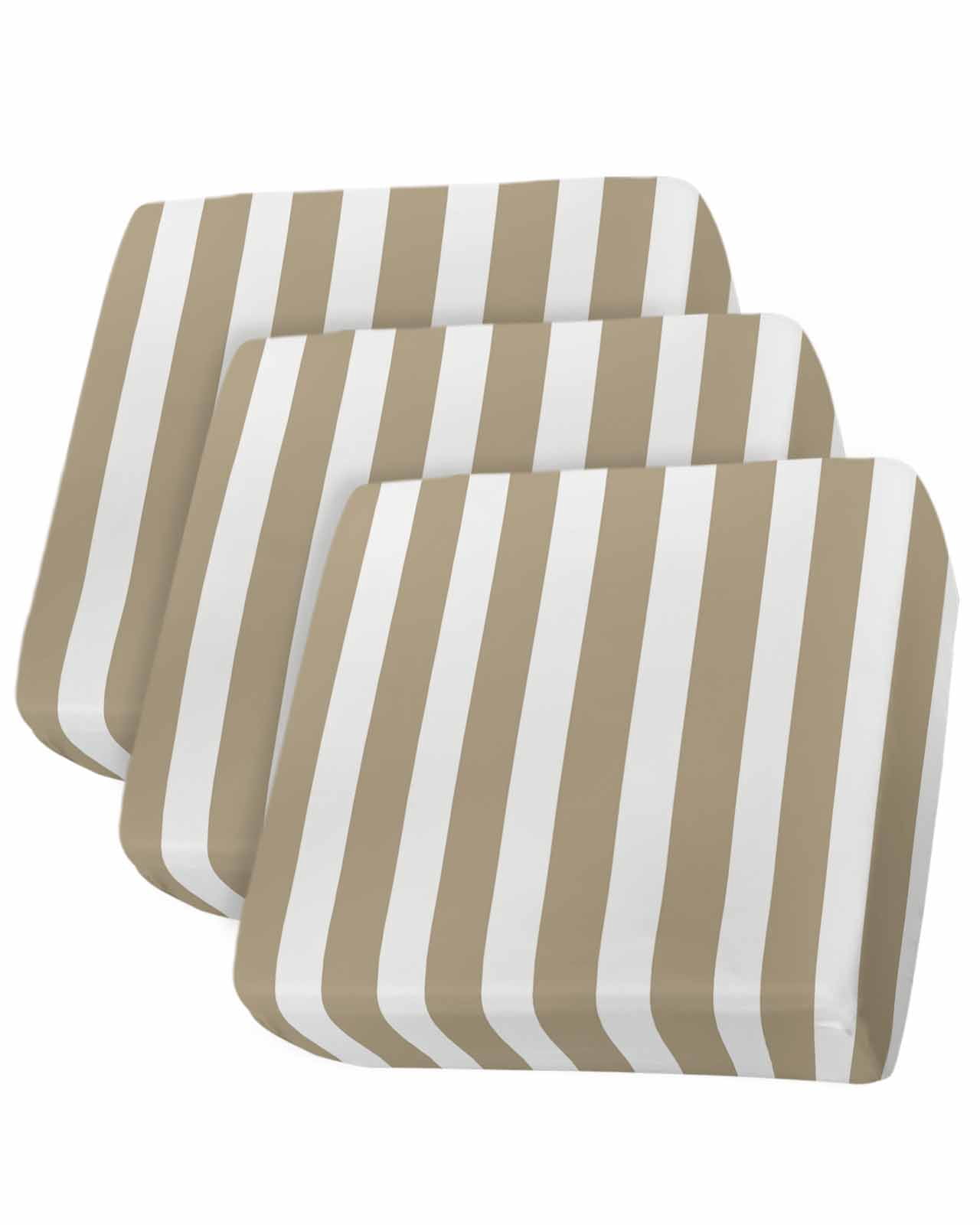 Beige Striped Couch Cushion Covers,Stretch Seat Cushion Covers for Sectional Sofa,Modern Farmhouse Beige White Stripes T-shaped Sofa&nbsp;Slipcovers Furniture Protector with Elastic&Straps 3Pcs,S