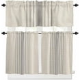 thumbnail image 1 of Beige Striped Kitchen Curtains, Midnight Blue Geometric Simple Retro 3-Piece Kitchen Curtain Valance and Tiers Set 24 Inch Length, Rod Pocket Half Window Curtains for Cafe Living Room Bathroom, 1 of 6