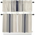 thumbnail image 1 of Beige Striped Kitchen Curtains, Midnight Blue Geometric Simple Retro 3-Piece Kitchen Curtain Valance and Tiers Set 36 Inch Length, Rod Pocket Half Window Curtains for Cafe Living Room Bathroom, 1 of 6