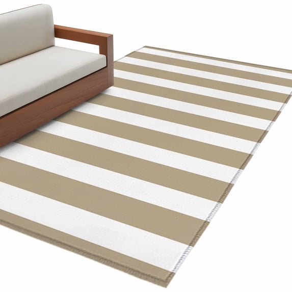 Beige Striped Large Area Rugs for Bedroom Living Room, Soft Non Slip Carpet Bedside Rug, Modern Farmhouse Beige White Stripes Rectangular Floor Cover Kitchen Accent Rug 2.7'x5' for Dining Room/Office