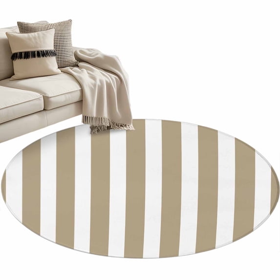 Beige Striped Large Area Rugs for Bedroom Living Room, Soft Non Slip Carpet Bedside Rug, Modern Farmhouse Beige White Stripes Round Floor Cover Kitchen Accent Rug 3' for Dining Room/Office