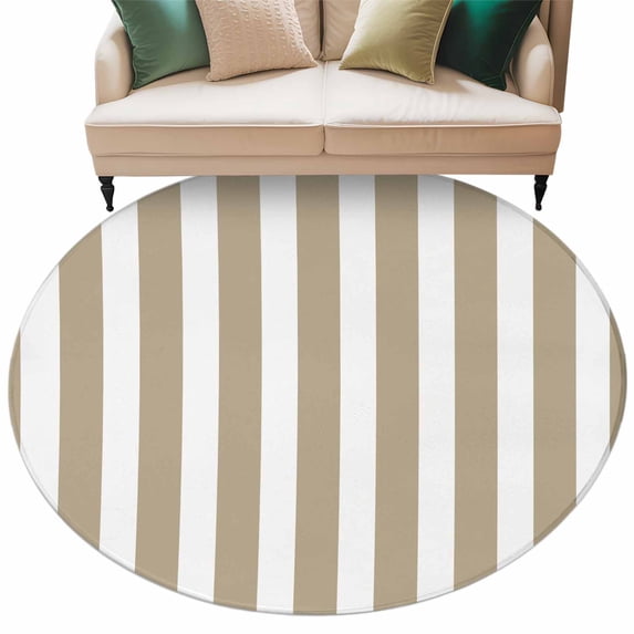 Beige Striped Large Area Rugs for Bedroom Living Room, Soft Non Slip Carpet Bedside Rug, Modern Farmhouse Beige White Stripes Round Floor Cover Kitchen Accent Rug 6' for Dining Room/Office