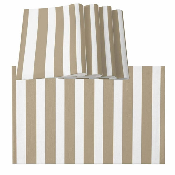 Beige Striped Placemats for Dinning Table Set of 4, Modern Farmhouse Beige White Stripes Burlap Kitchen Place Mats Waterproof Cloth Table Mats, Indoor Outdoor Placemats Easy Clean Dinner Decor