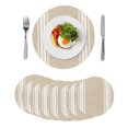 thumbnail image 1 of Beige Striped Round 13 Inch Placemats Set of 8, Farmhouse Luxurious White Stripes Modern Abstract Art HeatResistant Non Slip Place Mats for Dining Table, Wipeable Kitchen Table Mats for Housewarming, 1 of 9