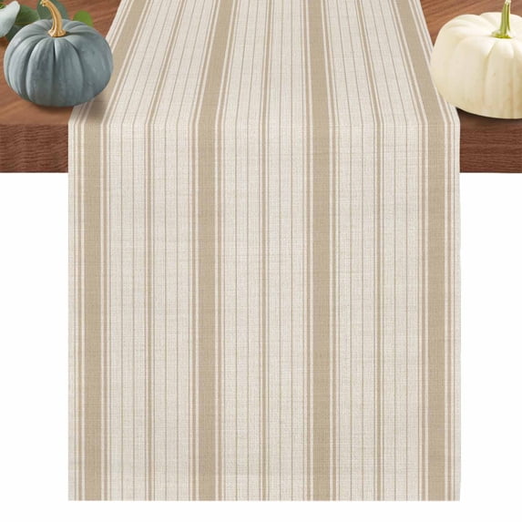Beige Striped Short Table Runner 48 Inches Long, Modern Minimalist Stripes Farmhouse Cotton Linen Table Runners Dresser Scarves, Fabric Tabletop Scarf Furniture Cover for Dinner Party Decor 13"x48"