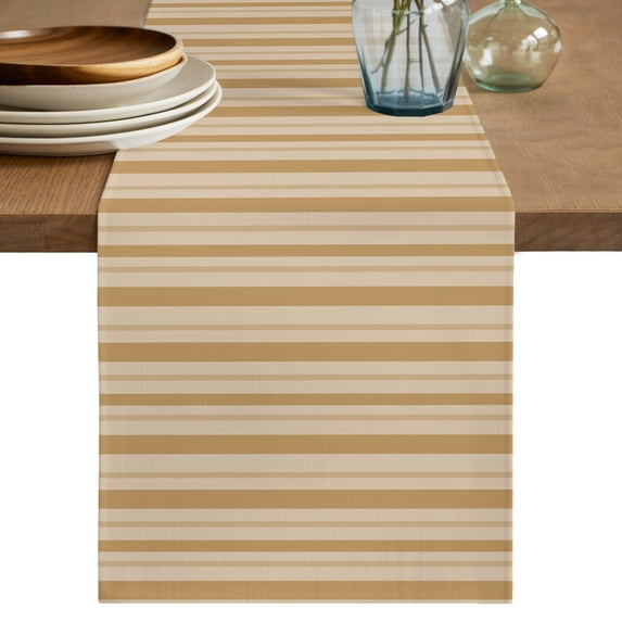 Beige Striped Short Table Runner 60 Inches Long, Farmhouse Vintage Peach Stripes Cotton Linen Table Runners Dresser Scarves, Fabric Tabletop Scarf Furniture Cover for Home Dinner Party Decor 13"x60"