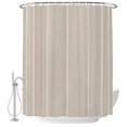 thumbnail image 1 of Beige Striped Shower Curtain Set - Small 36" x 72" Washable Bathtub Curtain with 12 Hooks, Farmhouse Linen Texture Line Stripes Waterproof Fabric Stall Shower Curtains for Bathroom/Bathtub Décor, 1 of 8