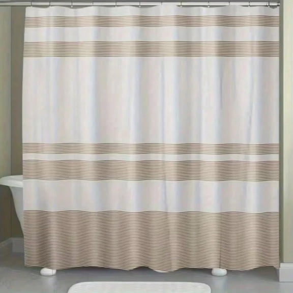Beige Striped Shower Curtain,Washable Cloth Neutral Light Tan Shower Curtain with Hooks,Simple Abstract Bathroom-72"W x 96"L (Pack of 1)