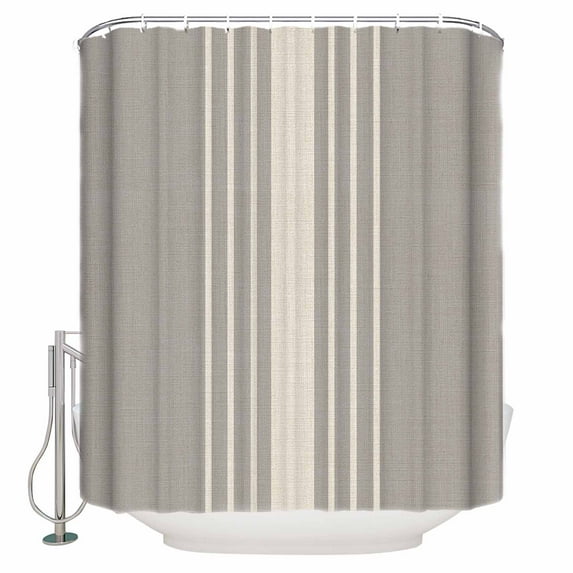Beige Striped Shower Curtains for Bathroom Waterproof Fabric Bath Curtains Decor Bath Tub Curtain Grey Geometric Minimalist Modern Artwork Decorative Shower Curtain Sets with 12 Hooks, 72x72 Inch