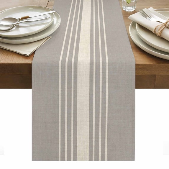 Beige Striped Table Runner - 108 Inch Long, Kitchen Dining Table Runner Dresser Scarves, Grey Geometric Minimalist Modern Artwork Farmhouse Decor for Coffee Tables Wedding Party Banquet