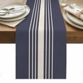 thumbnail image 1 of Beige Striped Table Runner - 108 Inch Long, Kitchen Dining Table Runner Dresser Scarves, Midnight Blue Geometric Simple Retro Farmhouse Decor for Coffee Tables Wedding Party Banquet, 1 of 8