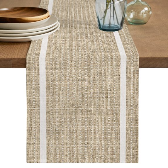Beige Striped Table Runner 60 Inches Long, Kitchen Dining Table Decoration, Farmhouse Modern Vertical Lines Coffee Tablerunner Dress Scarves Farmhouse Décor for Party, Holiday, 13 x 60