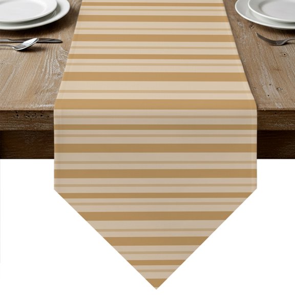 Beige Striped Table Runner Linen Burlap Table Runner 36 Inches Small Farmhouse Vintage Peach Stripes Dresser Scarves for Kitchen Island Coffee Dining Room Party Wedding Banquet Holiday Decor 13"x36"