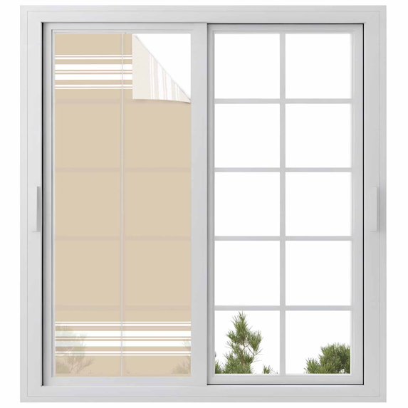 Beige Striped Window Privacy Film, Farmhouse Luxurious White Stripes ...